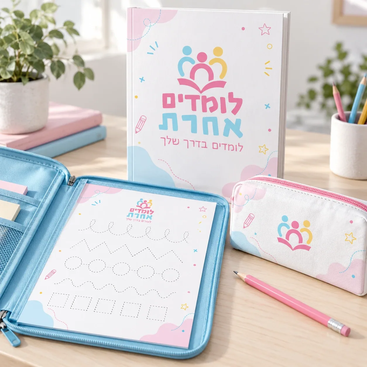 A Lomdim Acheret workbook, worksheet and pencil case