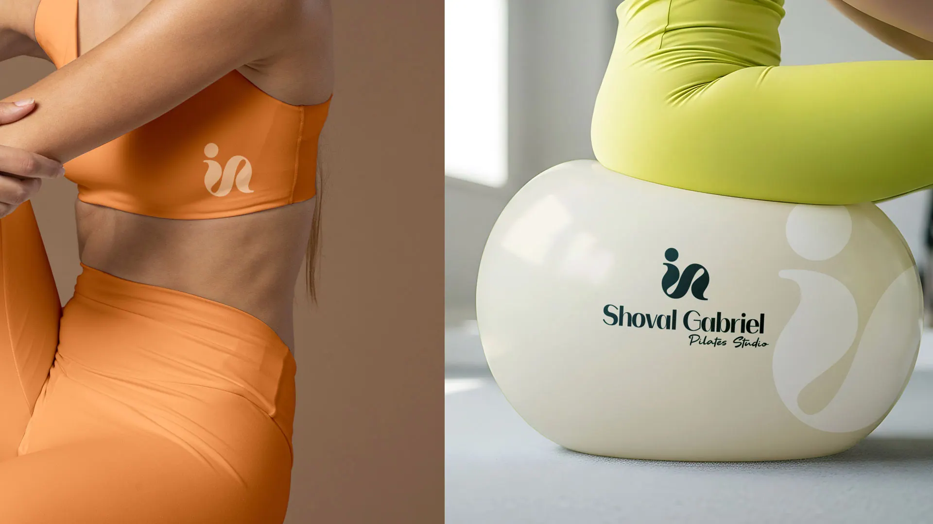 A sports top and a Pilates ball with the Shoval Gabriel mark