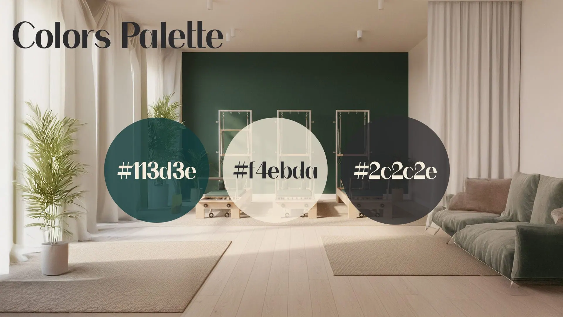 The Shoval Gabriel palette: deep green, warm cream and charcoal