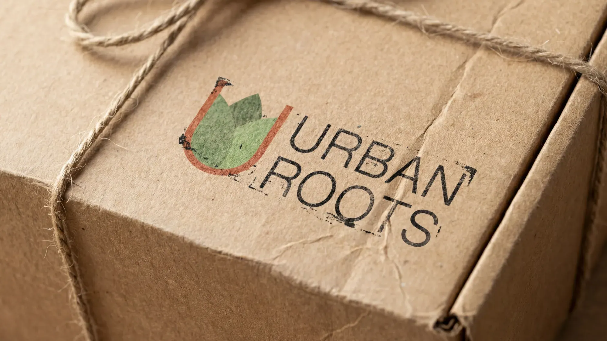 Urban Roots stamped kraft shipping box