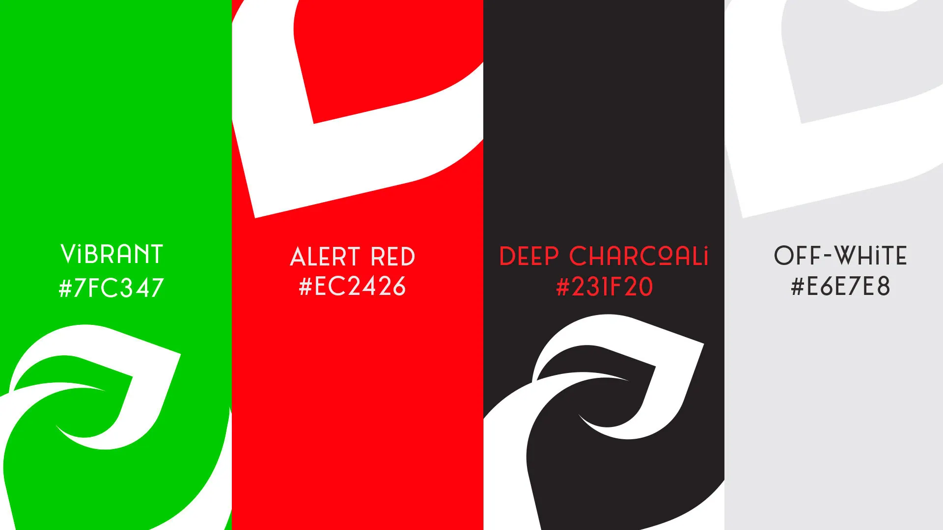 The Vitalyze palette: vibrant green, alert red, deep charcoal and off-white