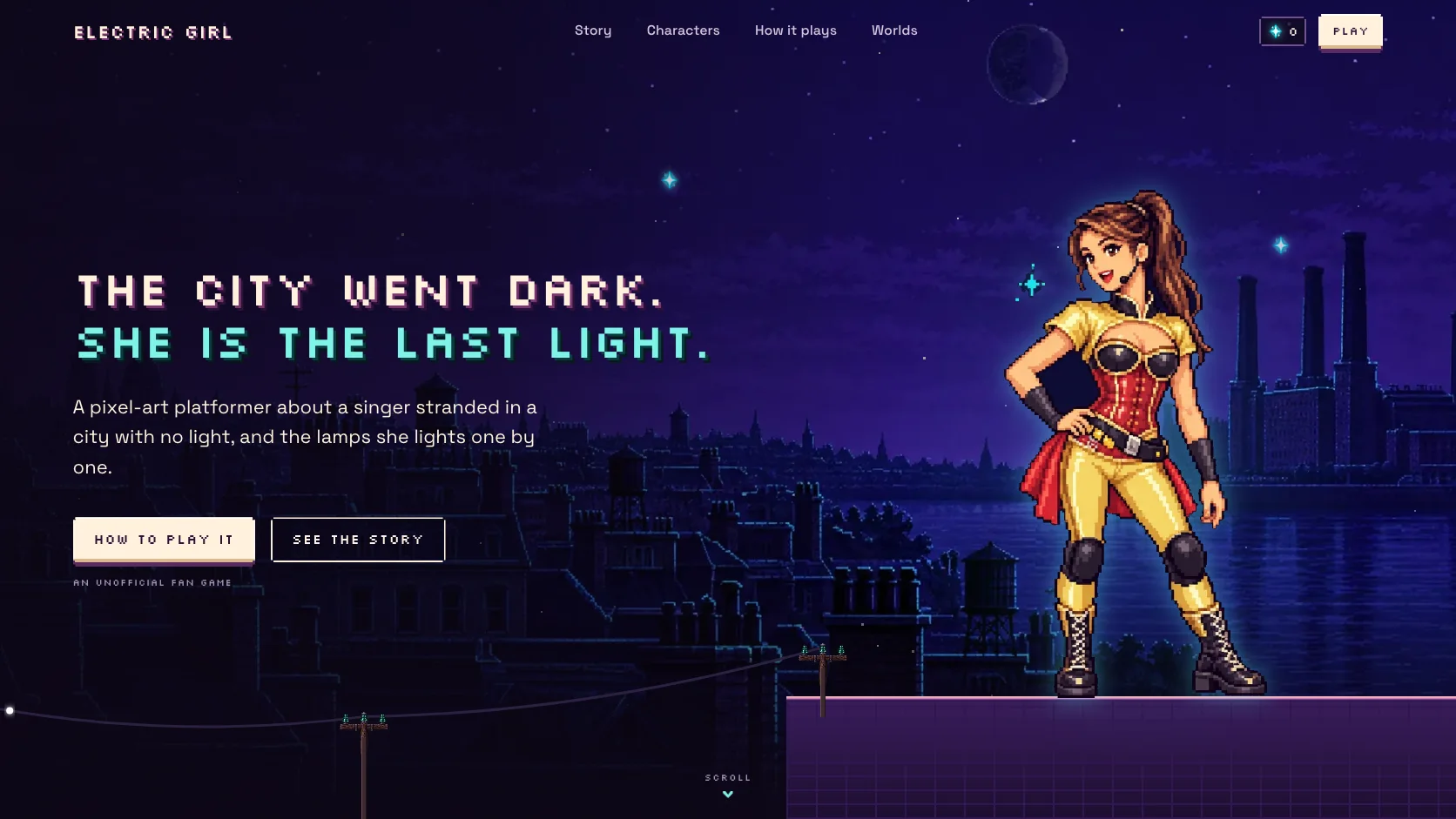 The Electric Girl landing page, the opening screen