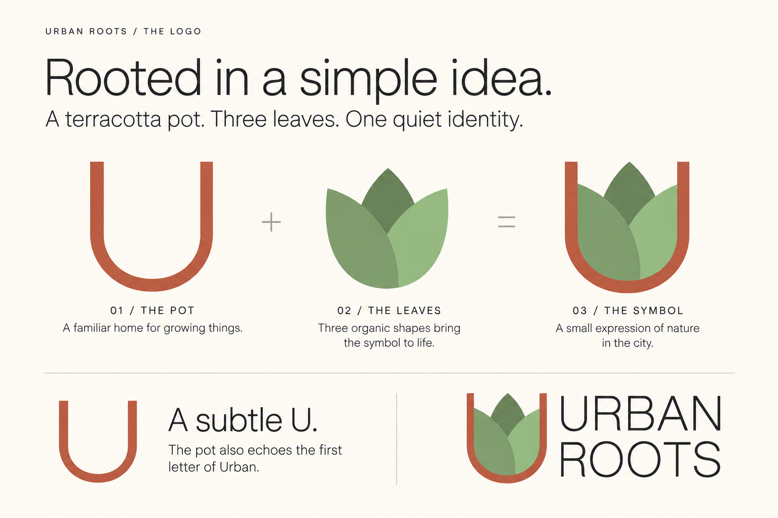 Urban Roots logo construction, pot, leaves, symbol